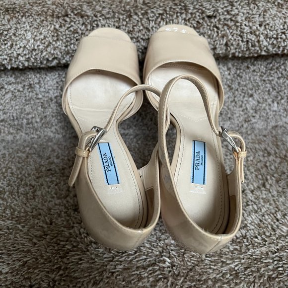 Prada Women's Cream Patent Leather Strap Shoes. - Picture 8 of 13